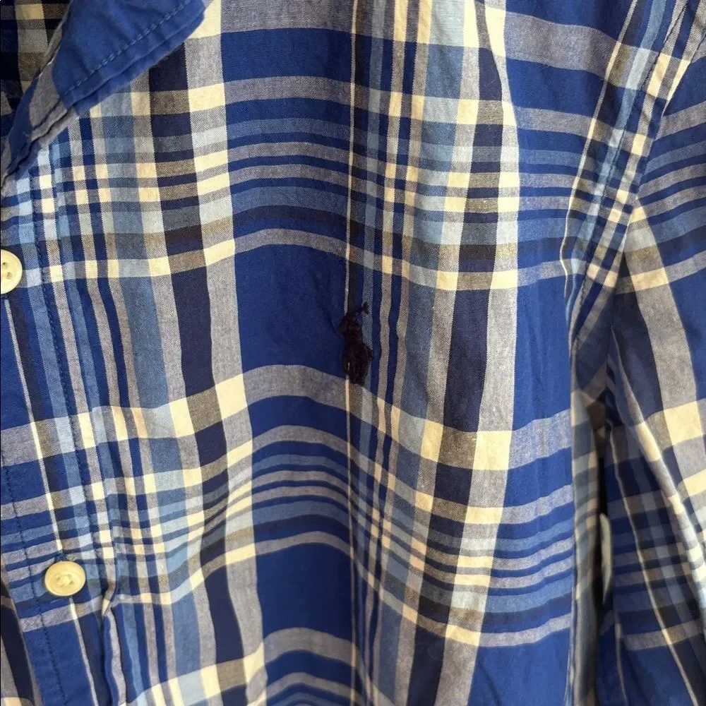 Ralph Lauren boys Blue and White Plaid button down  Shirt size xl